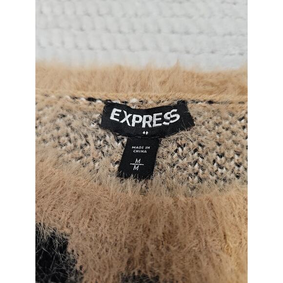 Express Sweater Womens Medium Animal Print Mohair Fuzzy - Picture 4 of 7